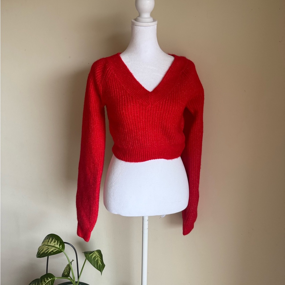 Red cozy crop sweater